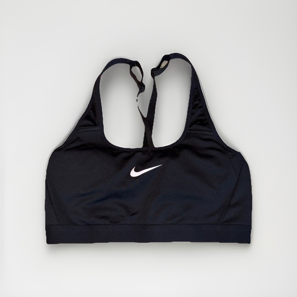Nike Dri-Fit Women's Swoosh Sports Bra Size L Padded Black Adjustable Straps